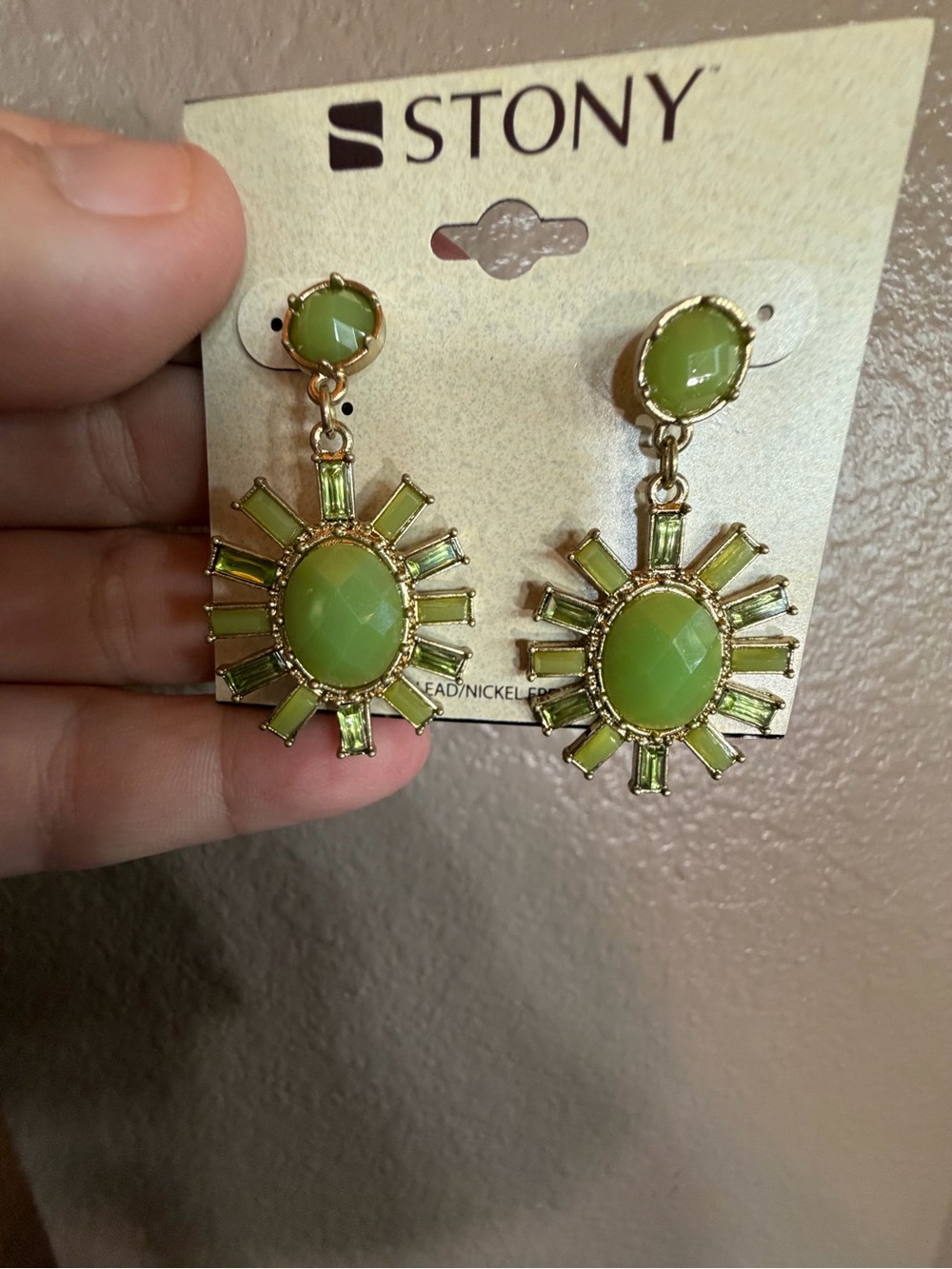 Stony Lime Sunburst Drop Earrings
